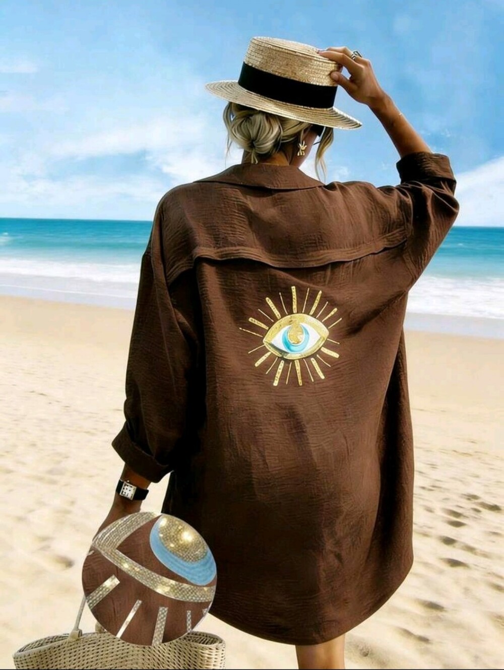 BRAND NEW ** Womens Brown Shirt with Eye Motif